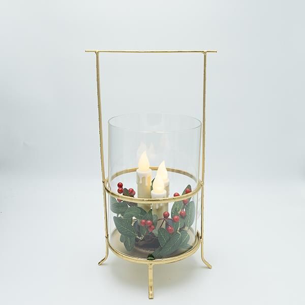 ΜΕΤΑΛΛΙΚΟ ΦΑΝΑΡΙ ΜΕ ΧΡΥΣΕΣ ΛΕΠΤΟΜΕΡΕΙΕΣ ΚΑΙ 3 ΚΕΡΙΑ, 20x17x37cm Eurolamp 600-47319