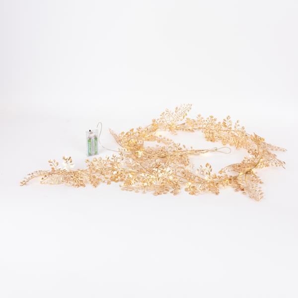 ΦΩΤΙΖΟΜΕΝΗ ΓΙΡΛΑΝΤΑ ME ΧΡΥΣΑ ΦΥΛΛΑ 150cm, 30 ΘΕΡΜΑ ΛΕΥΚΑ MINI LED, ΜΠΑΤΑΡΙΑΣ 2XAA, ΠΡΟΕΚΤΑΣΗ ΠΑΡΟΧΗΣ 50cm, IP20 Eurolamp 600-22548