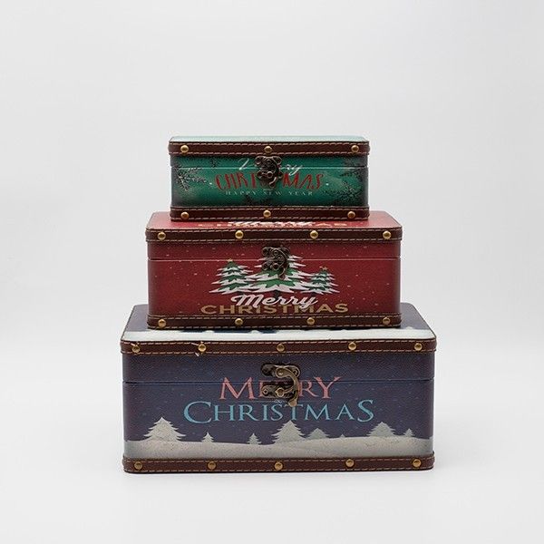 ΚΟΥΤΙΑ ΔΙΑΚΟΣΜΗΤΙΚΑ, ΜΕ ΧΡΙΣΤΟΥΓΕΝΝΙΑΤΙΚΑ ΣΧΕΔΙΑ,  ΞΥΛΙΝΑ. ΣΕΤ 3 ΤΜΧ, 30x20x13,  25x15x10 ΚΑΙ 20x10x8cm Eurolamp 600-47041