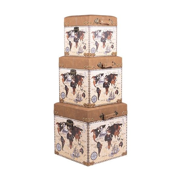 S/3 ΜΠΑΟΥΛΑ PU ΧΑΡΤΗΣ ΚΑΦΕ - ΜΠΕΖ 40x40x40cm / 34x34x34cm / 28x28x28cm Eurolamp 810-00273