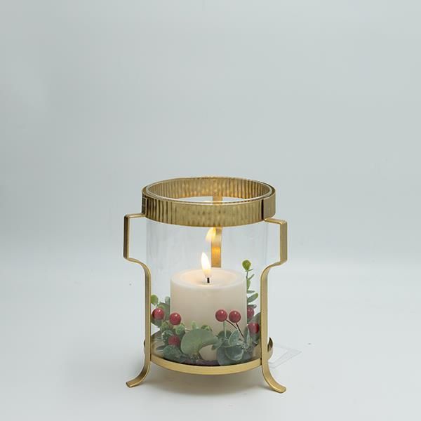 ΜΕΤΑΛΛΙΚΟ ΦΑΝΑΡΙ ΜΕ ΧΡΥΣΕΣ ΛΕΠΤΟΜΕΡΕΙΕΣ ΚΑΙ ΚΕΡΙ, 15x18cm Eurolamp 600-47317