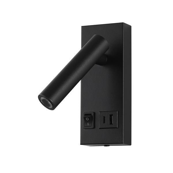 ΑΠΛΙΚΑ ΚΡΕΒΑΤΙΟΥ ΑΝΑΓΝΩΣΗΣ ΜΕ USB TYPE C ΑΛΟΥΜΙΝΙΟ-ΜΕΤΑΛΛΙΚΟ LED 2W 140Lm 3000K 150X60X145mm 100-240AC ΜΑΥΡΗ ARTE ILLUMINA CHARGE Eurolamp 145-22068
