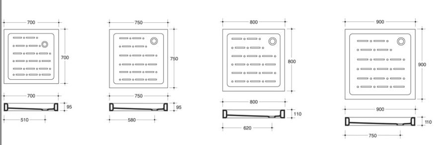 Ντουσιέρα Λευκή Πορσελάνη Τετράγωνη Μ70xΠ70xΥ12cm Colorado 07070