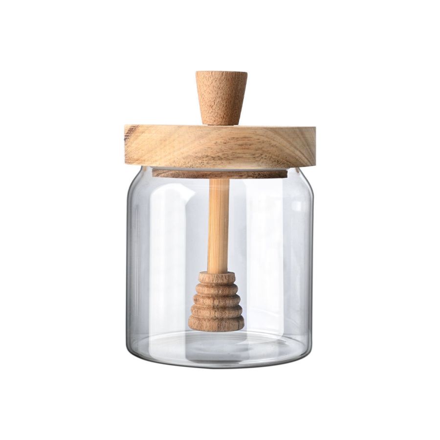Δοχείο Μελιού Γυάλινο 450ml 9x9x13.5cm με Κουτάλι Μελιού Ξύλινο Estia Home Art Allure 01-17453