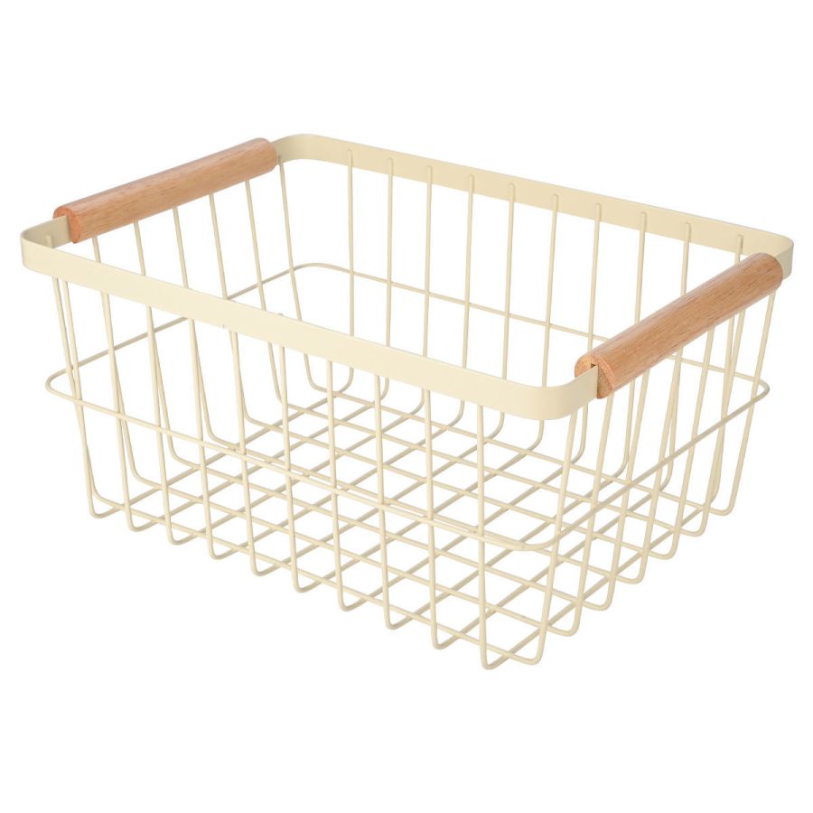 Καλάθι Οργάνσης 33x22x15cm Μεταλλικό με Ξύλινες Λαβές Estia Home Art Allure Ivory 01-24734