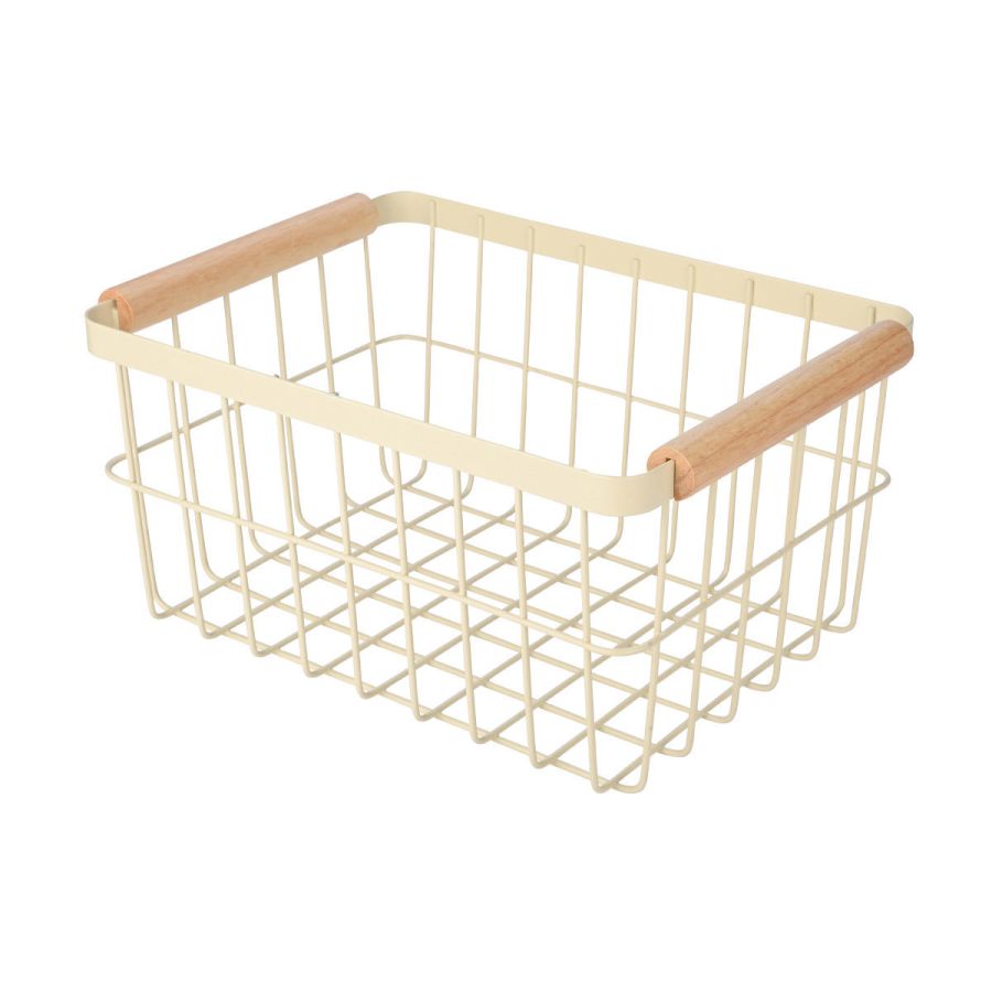 Καλάθι Οργάνωσης 28x20x14cm  Μεταλλικό με Ξύλινες Λαβές Estia Home Art Allure Ivory 01-24741