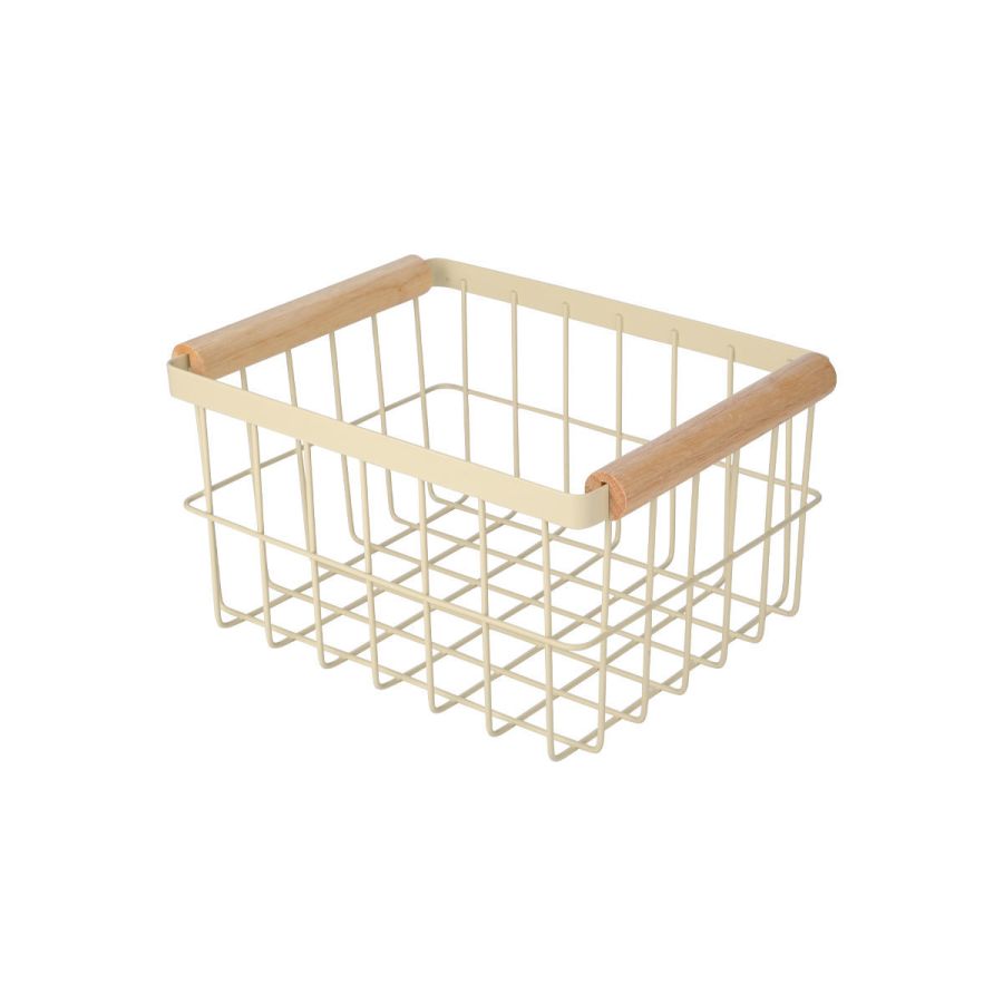 Καλάθι Οργάνσης 24x18x13cm Μεταλλικό με Ξύλινες Λαβές Estia Home Art Allure Ivory 01-24758