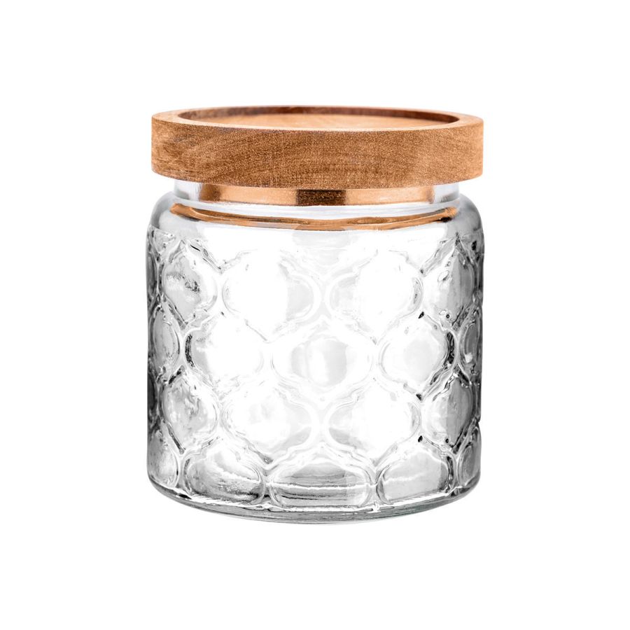 Δοχείο Αποθήκευσης Γυάλινο Ανάγλυφο 500ml 11x10cm με Καπάκι Κλιπ Estia Home Art Allure 01-23591