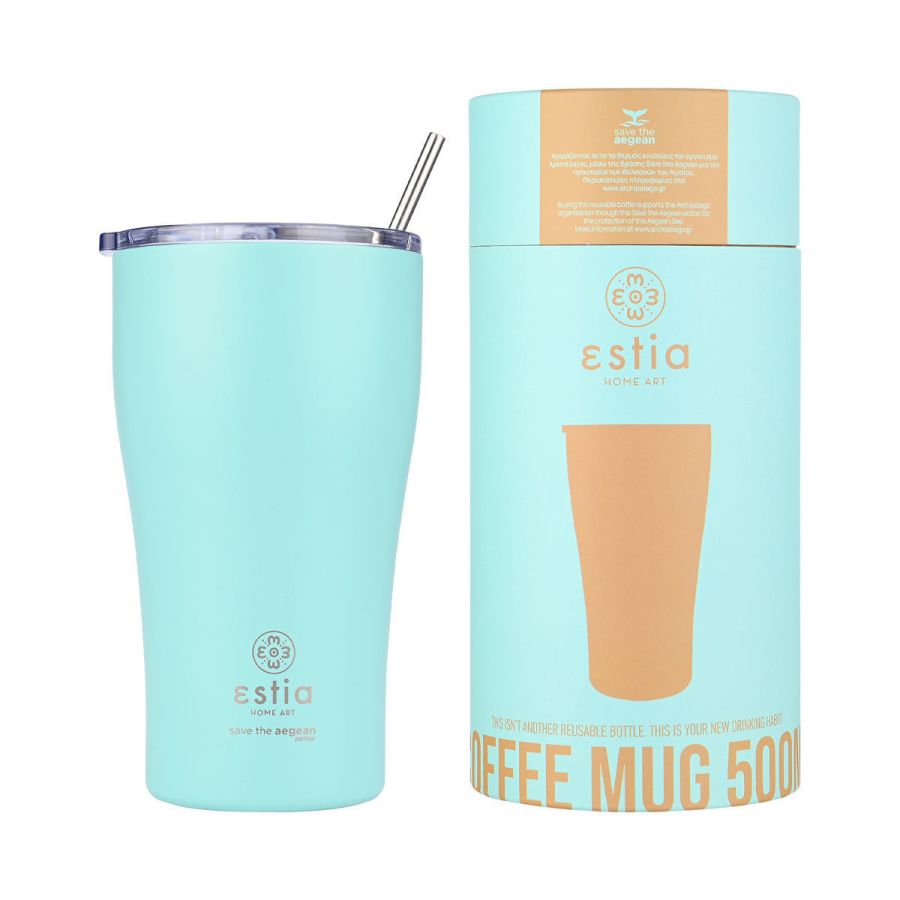 Θερμός Coffee Mug 500ml Estia Home Art Save the Aegean Bermuda Green 01-23171