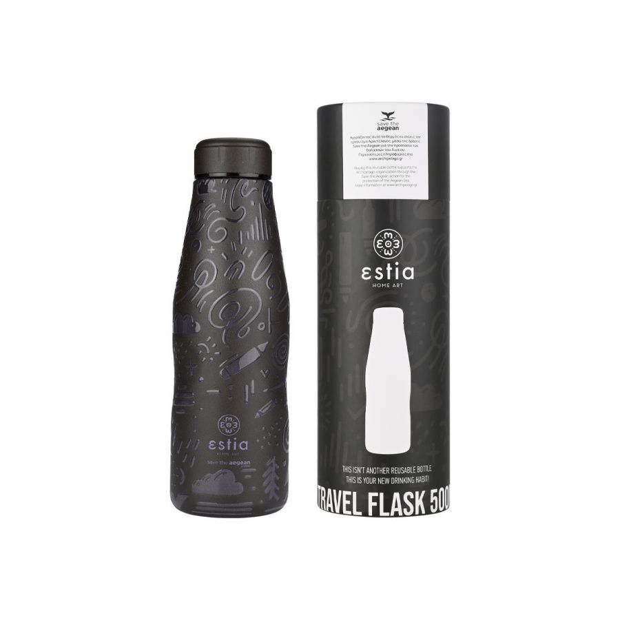 Θερμός 500ml Travel Flask Εstia Home Art Save The Aegean Noir Echo 01-22044