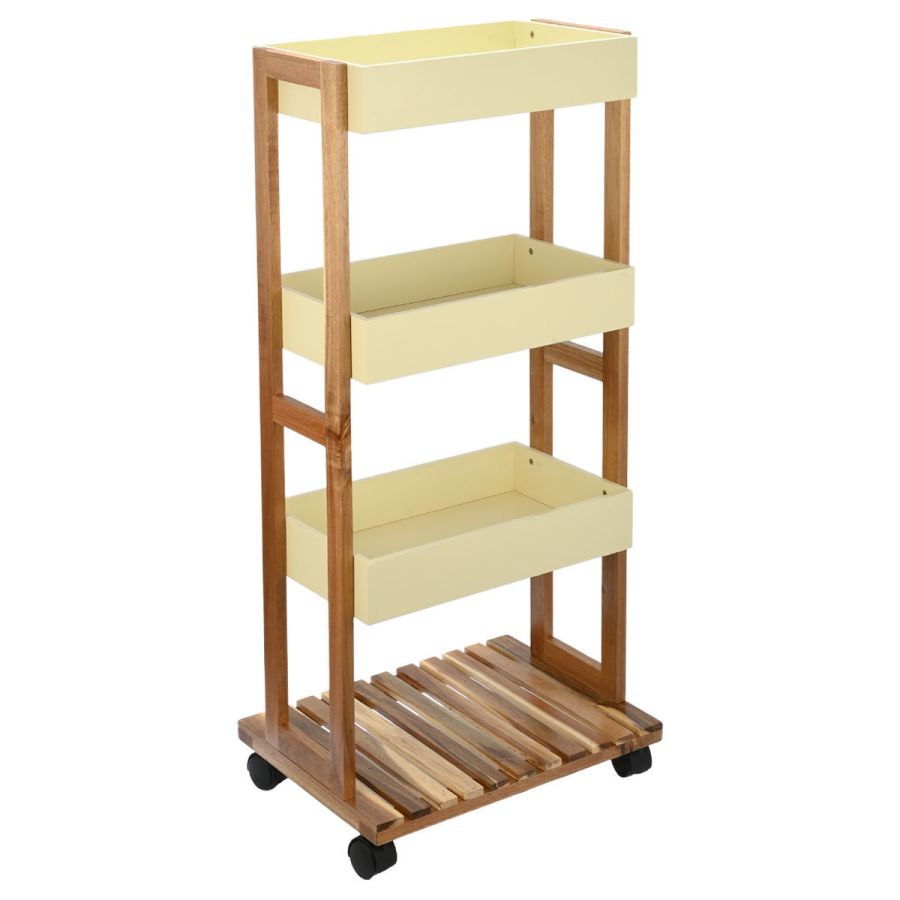 ΤρόλεΪ Αποθήκευσης Ξύλινο 4 Επιπέδων 40x30x38cm Estia Home Art Ivory 01-24970