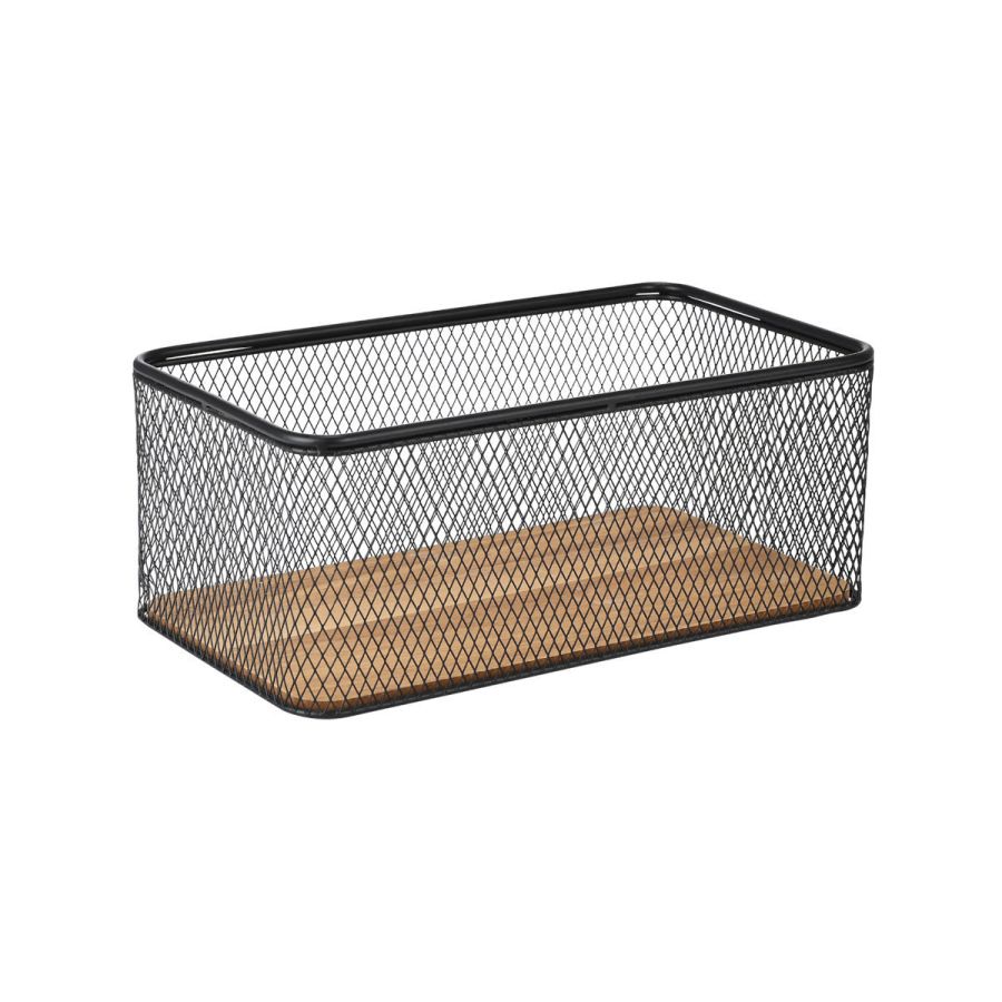 Καλάθι 30,5x16,5x12,5cm Αποθήκευσης & Οργάνωσης Μεταλλικό Μαύρο με Βάση Ακακίας Estia Home Art Wired 02-27681