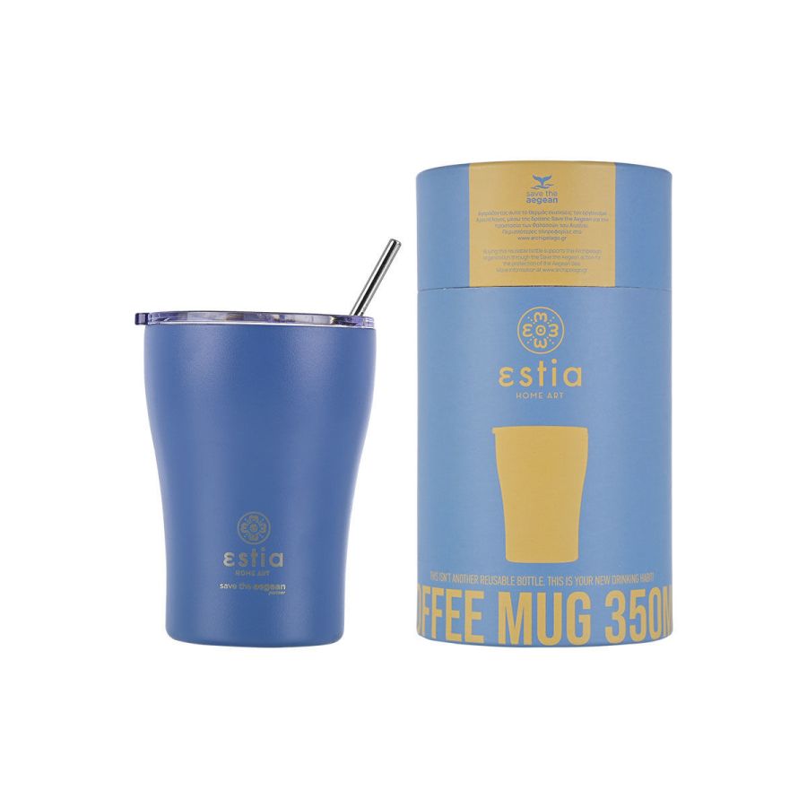 Θερμός Coffee Mug Save the Aegean 350ml Denim Blue Estia Home Art  01-12182