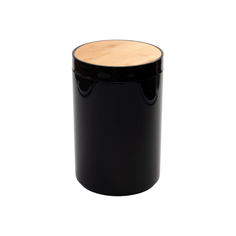 Χαρτοδοχείο 5lt Ø18cm Πλαστικό Μαύρο Γυαλιστερό με καπάκι παλλόμενο Bamboo Estia Home Art 02-3876