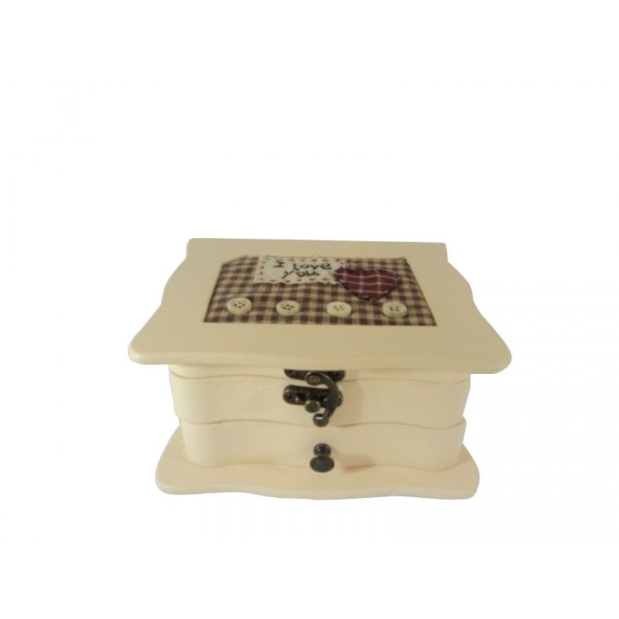 Κοσμηματοθήκη 16x13x8cm  Ξύλινη με Ύφασμα, Θήκες για Κοσμήματα, Καθρέφτη, Συρτάρι με Κουρδιστό για Μουσική Etoile AM-483Β