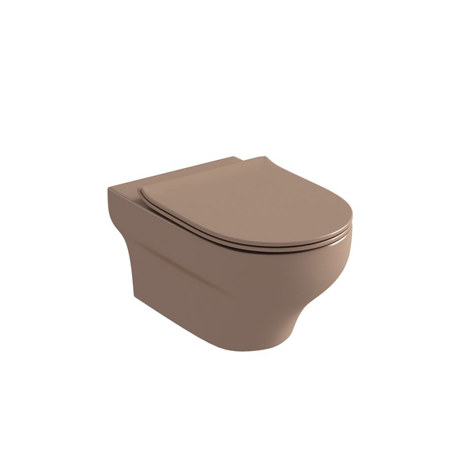 Λεκάνη κρεμαστή με κάλυμμα Urea Αntibacterial Slim Soft Close Olympia Clear Rimless Brown Matt 50121-50122