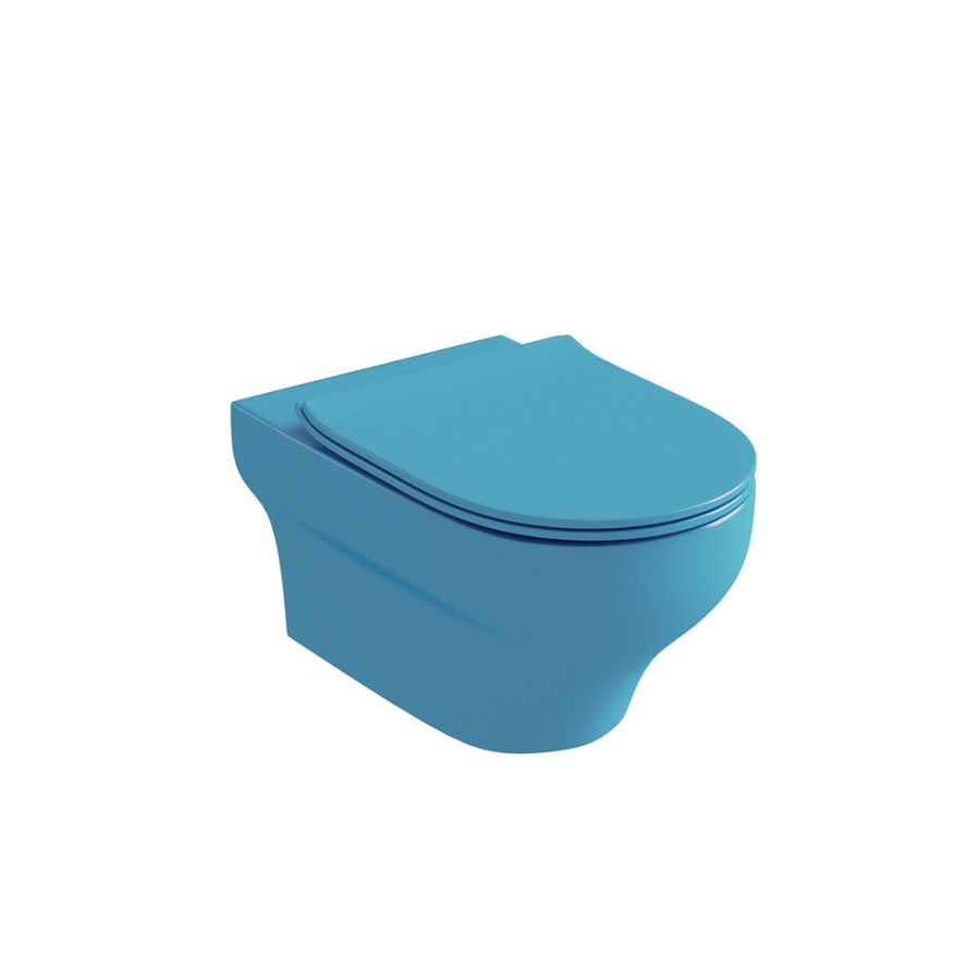 Λεκάνη κρεμαστή με κάλυμμα Urea Αntibacterial Slim Soft Close Olympia Clear Rimless Turquoise Matt 50124-50125