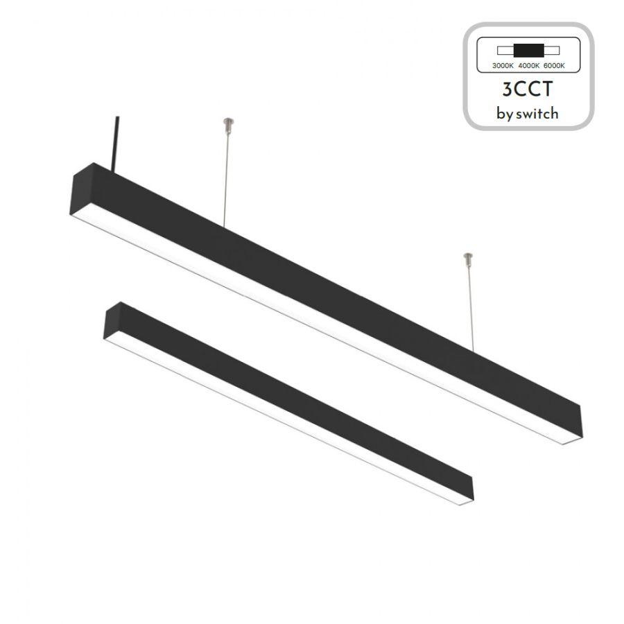 Κρεμαστό Γραμμικό Φωτιστικό D120cm Led 40w 3800lm 3CCT by switch on base Μαύρο Inlight 6072-120-BL