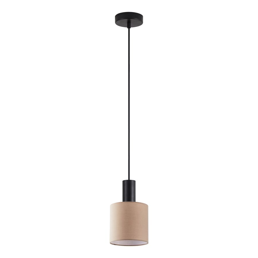 SE21-BL-4-SH3 ADEPT TUBE Black Pendant Brown Fabric Shade+ HOMELIGHTING 77-8519