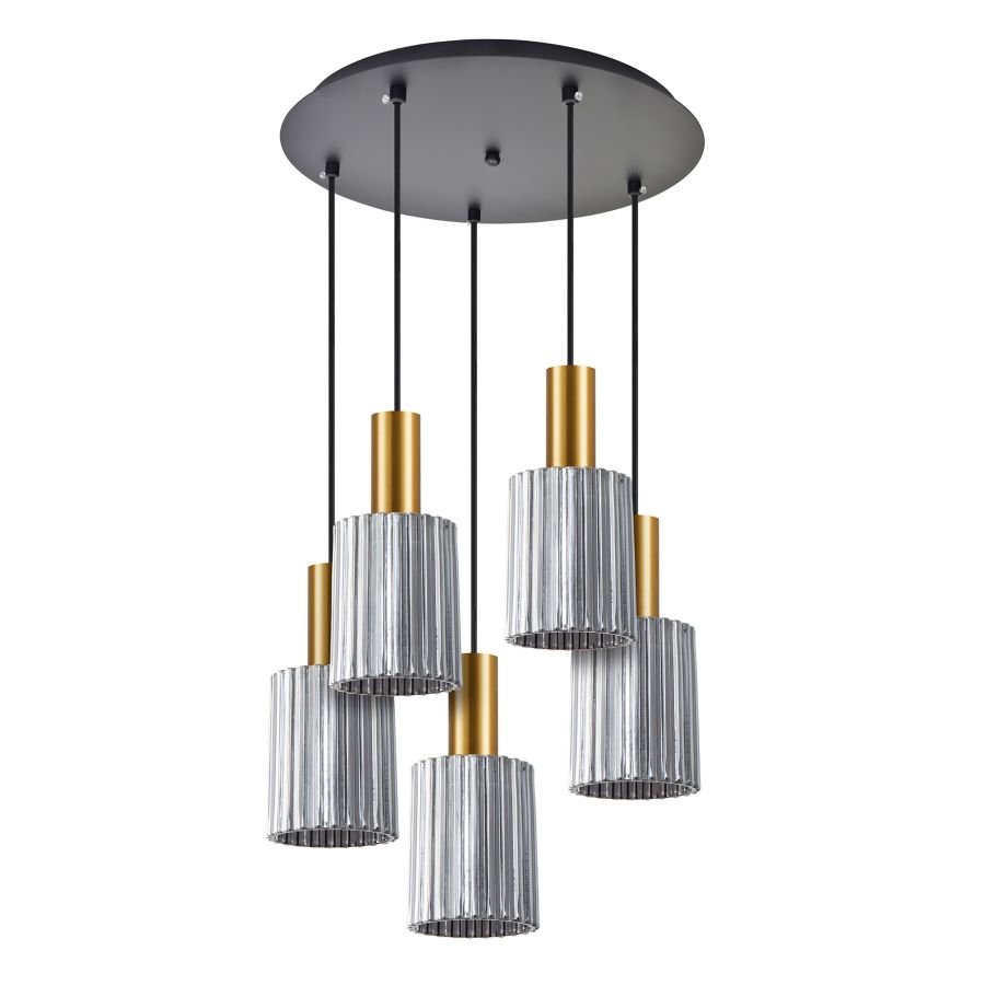 SE21-GM-4-5BL-GL1 ADEPT TUBE Gold Matt Pendant Smoked Glass+ HOMELIGHTING 77-8579