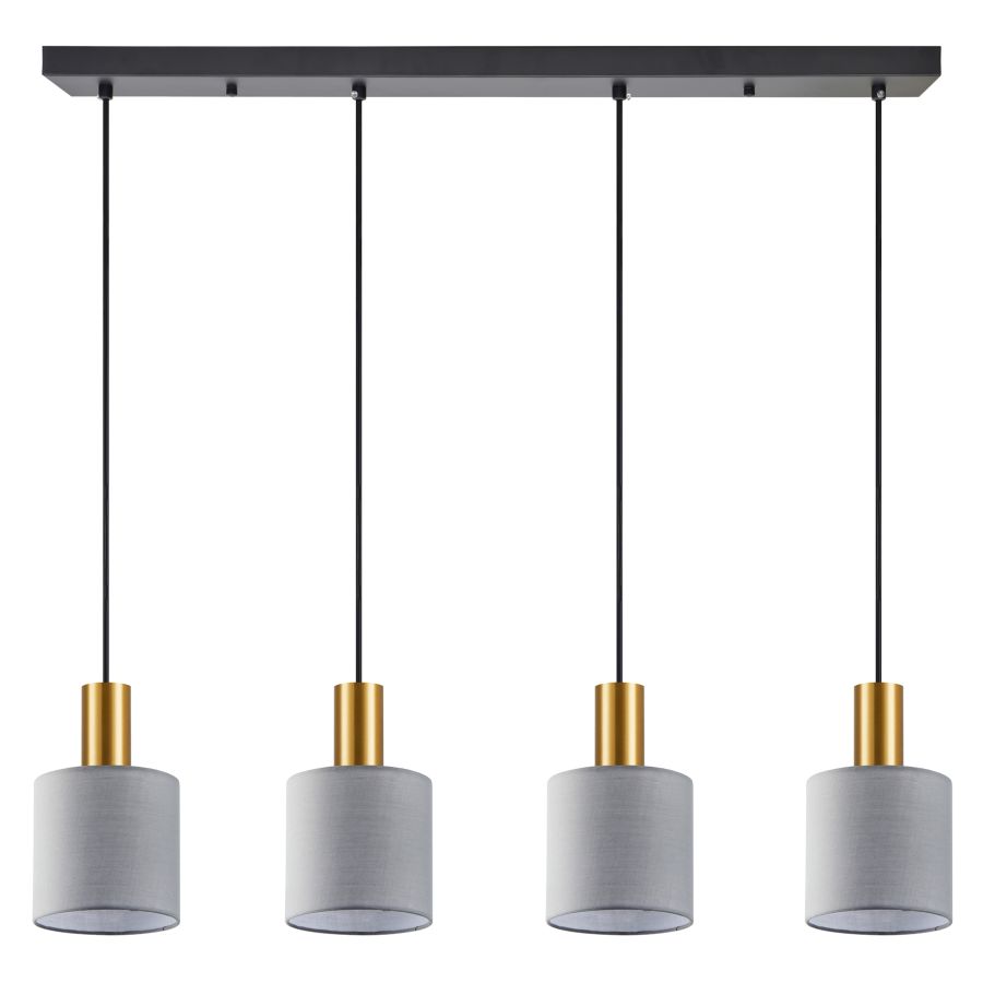 SE21-GM-4-4BL-SH2 ADEPT TUBE Gold Matt Pendant Grey Fabric Shade+ HOMELIGHTING 77-8609