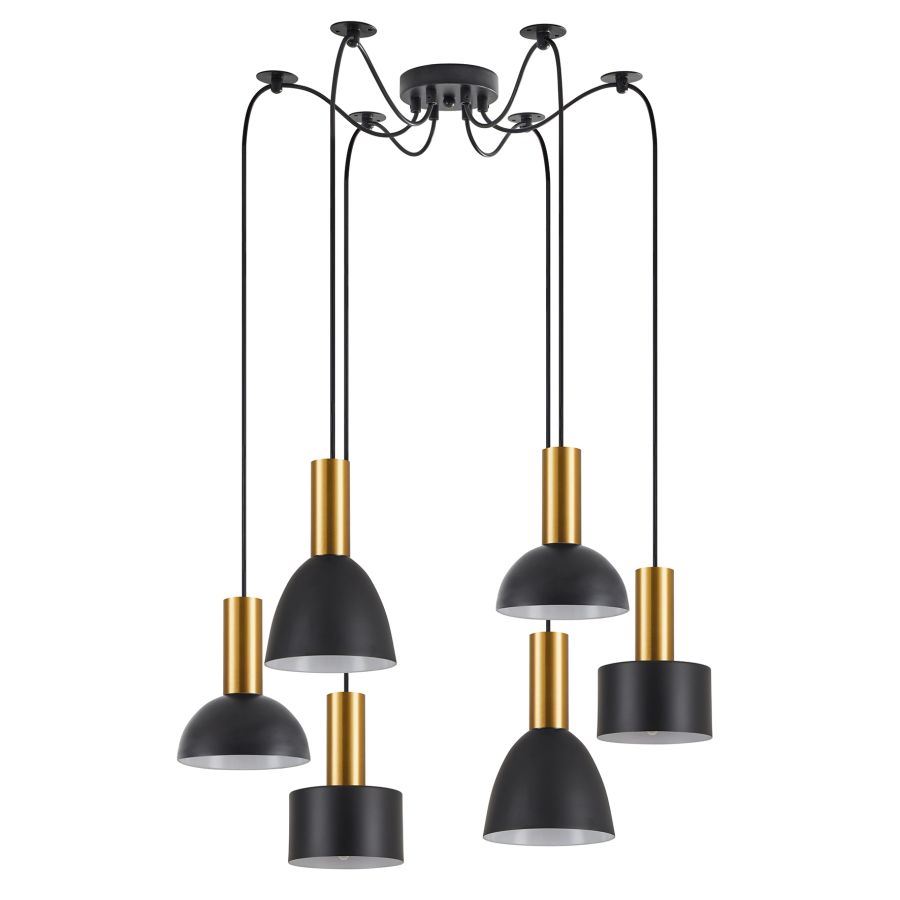 SE21-GM-4-BL6-MS12 ADEPT FLEX Gold Matt Pendant Black Metal Shade+ HOMELIGHTING 77-8943