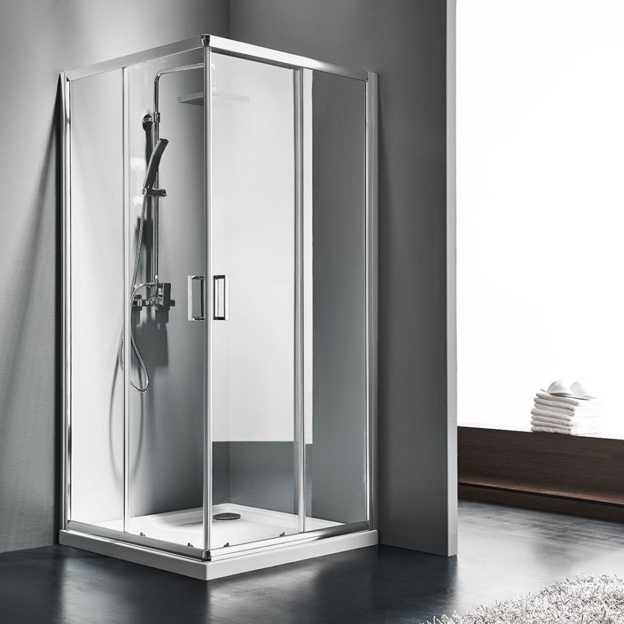Καμπίνα Ντουσιέρας Ασύμμετρη 120x80xY180 εκ.,2 σταθερά & 2 συρόμενα Starlet Offset Corner Entry Clear CS12080T-100