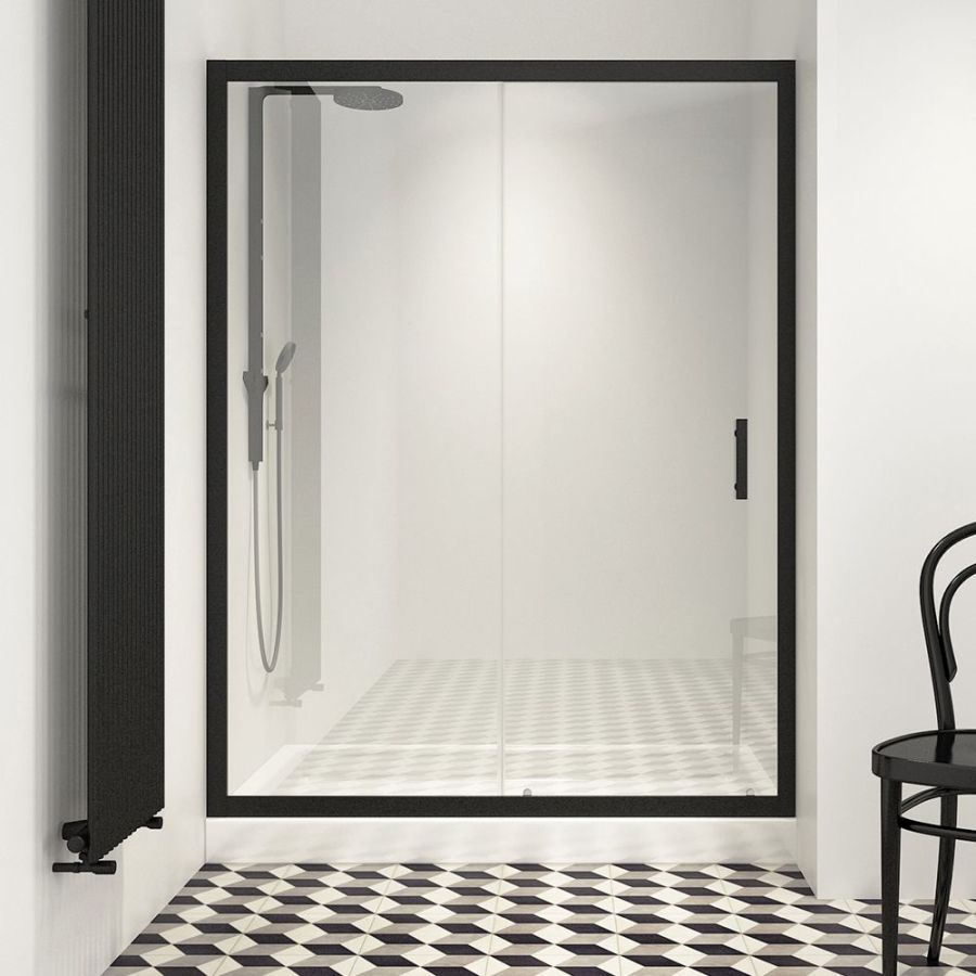 Καμπίνα 130xH200cm 1 Σταθερό-1 Συρόμενο Προφίλ Black Mat, Κρύσταλλο 6mm Clear Nanotechnology Orabella Energy Easy Fix Black Matt 30715