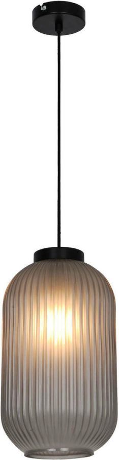 Φωτιστικό Κρεμαστό Μονόφωτο 1xE27 Ø20x33xH136cm Λευκό Γυαλί-Μαύρη Ανάρτηση Viokef Astor 4253101