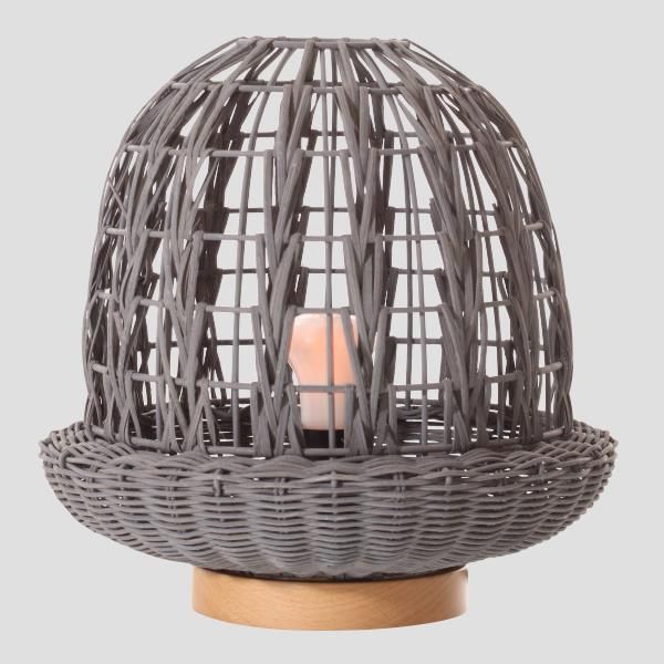 ARTE ILLUMINA ΠΟΡΤΑΤΙΦ E27 ΒΑΣΗ ΞΥΛΟ & RATTAN Φ29X30 ΓΚΡΙ Eurolamp 144-78000