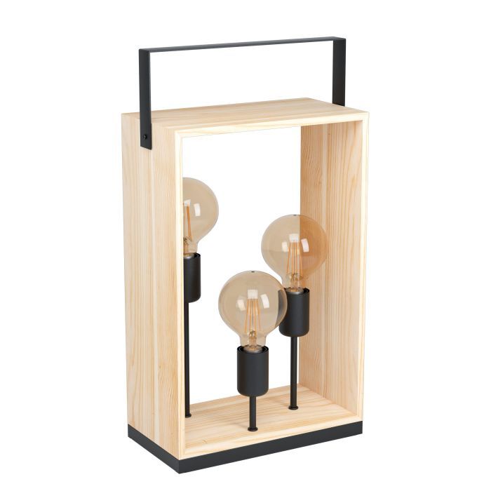 Φωτιστικό Επιτραπέζιο Τρίφωτο Μέταλλο Μαύρο-Ξύλο Φυσικό Eglo Famborough 43416