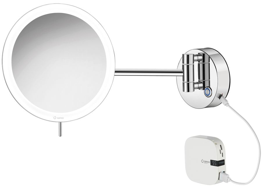 Καθρέπτης Μεγεθυντικός Μπαταρίας Επιτοίχιος Ø20cm IP44 2,5w Led Μεγέθυνση x3 Sanco Chrome MRLED-905-A03
