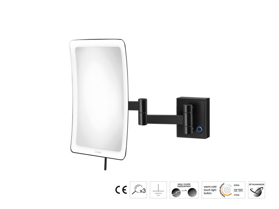 Sanco LED Cosmetic mirrors Μεγεθυντικός καθρέπτης x3 με LED Μαύρο ματ MRLED-301-Μ116