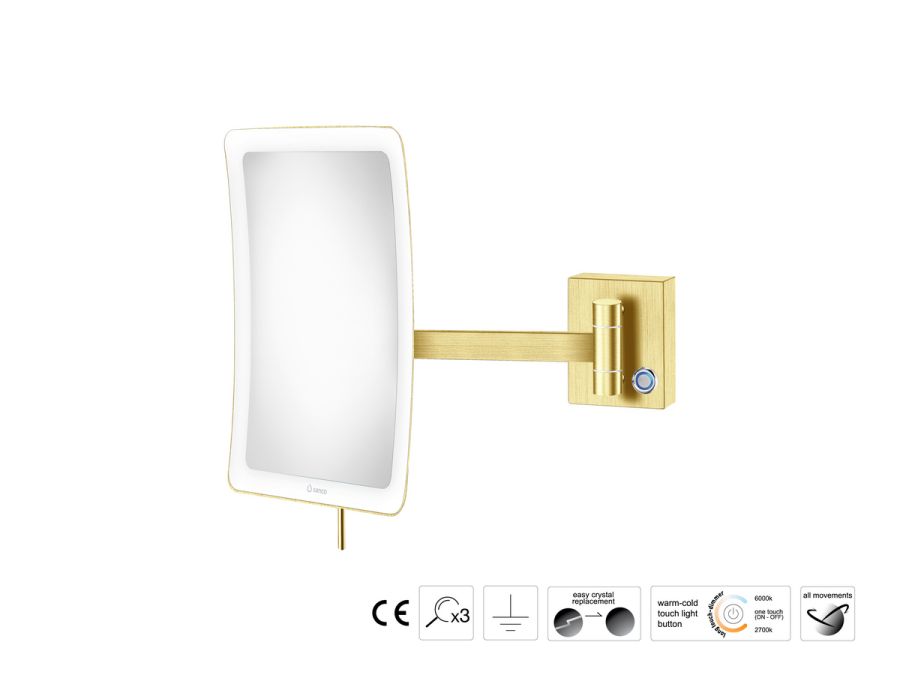 Sanco LED Cosmetic mirrors Μεγεθυντικός καθρέπτης x3 με LED PVD χρυσό ορείχαλκο βουρτσιστό MRLED-305-PVD-02BR