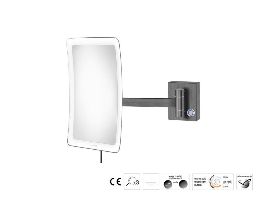 Sanco LED Cosmetic mirrors Μεγεθυντικός καθρέπτης x3 με LED PVD gun metal βουρτσιστό MRLED-305-PVD-05BR