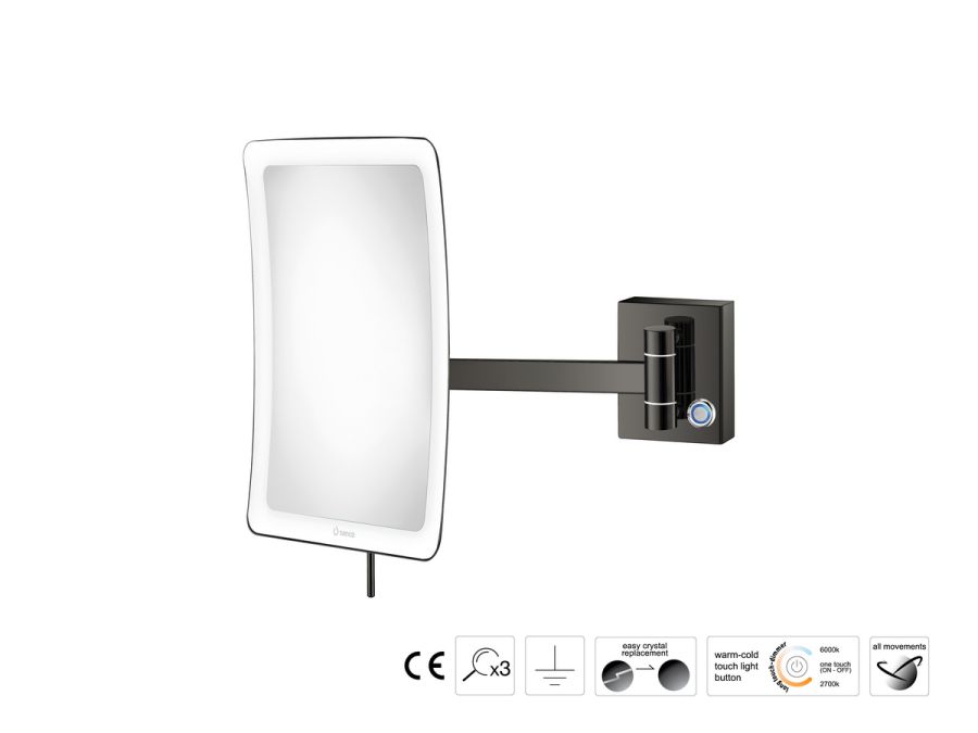 Sanco LED Cosmetic mirrors Μεγεθυντικός καθρέπτης x3 με LED PVD gun metal γυαλιστερό MRLED-305-PVD-05PL