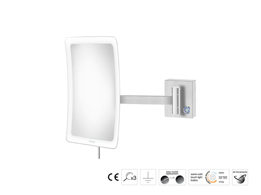 Sanco LED Cosmetic mirrors Μεγεθυντικός καθρέπτης x3 με LED PVD νίκελ ατσάλι MRLED-305-PVD-11BR