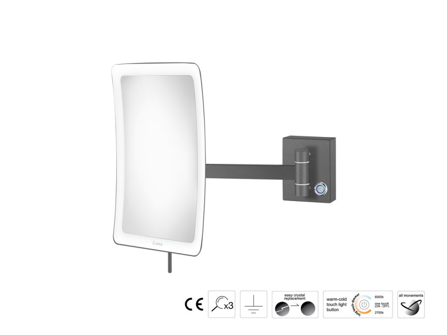 Sanco LED Cosmetic mirrors Μεγεθυντικός καθρέπτης x3 με LED Ανθρακί ανάγλυφο MRLED-305-Μ118