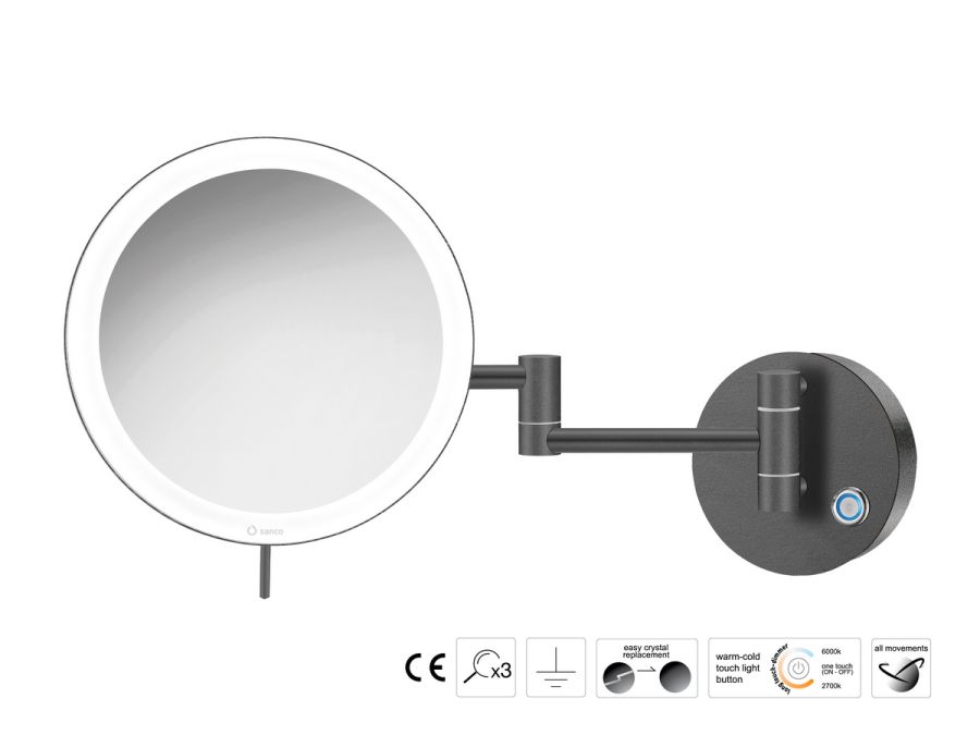 Sanco LED Cosmetic mirrors Μεγεθυντικός καθρέπτης x3 με LED Σκούρο γραφίτη MRLED-701-122