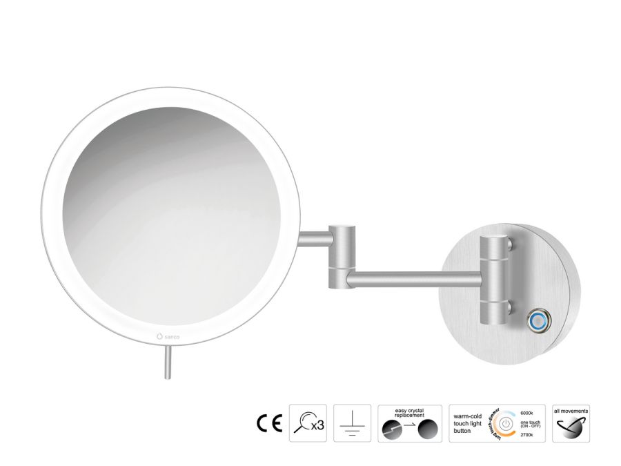 Sanco LED Cosmetic mirrors Μεγεθυντικός καθρέπτης x3 με LED PVD νίκελ ατσάλι MRLED-701-PVD-11BR