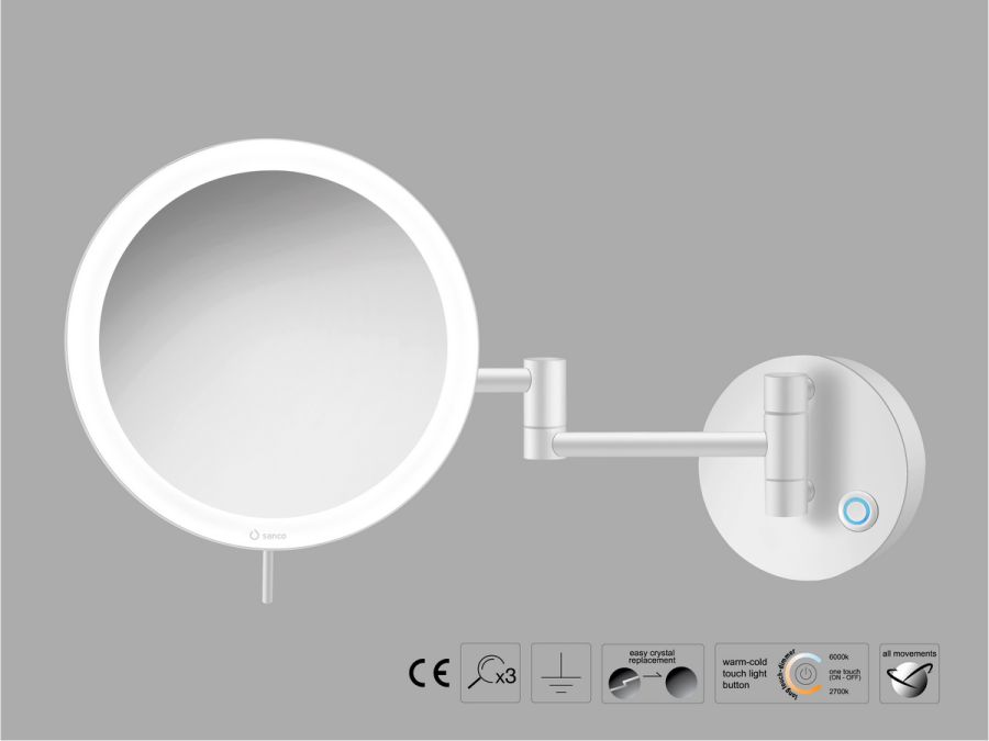 Sanco LED Cosmetic mirrors Μεγεθυντικός καθρέπτης x3 με LED Λευκό ματ MRLED-701-Μ101