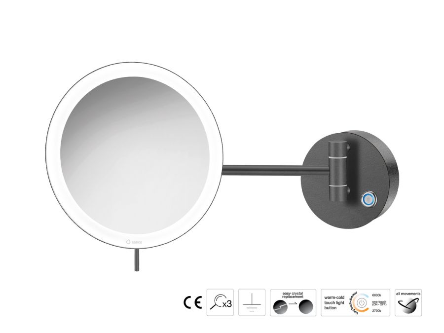 Sanco LED Cosmetic mirrors Μεγεθυντικός καθρέπτης x3 με LED Σκούρο γραφίτη MRLED-705-122