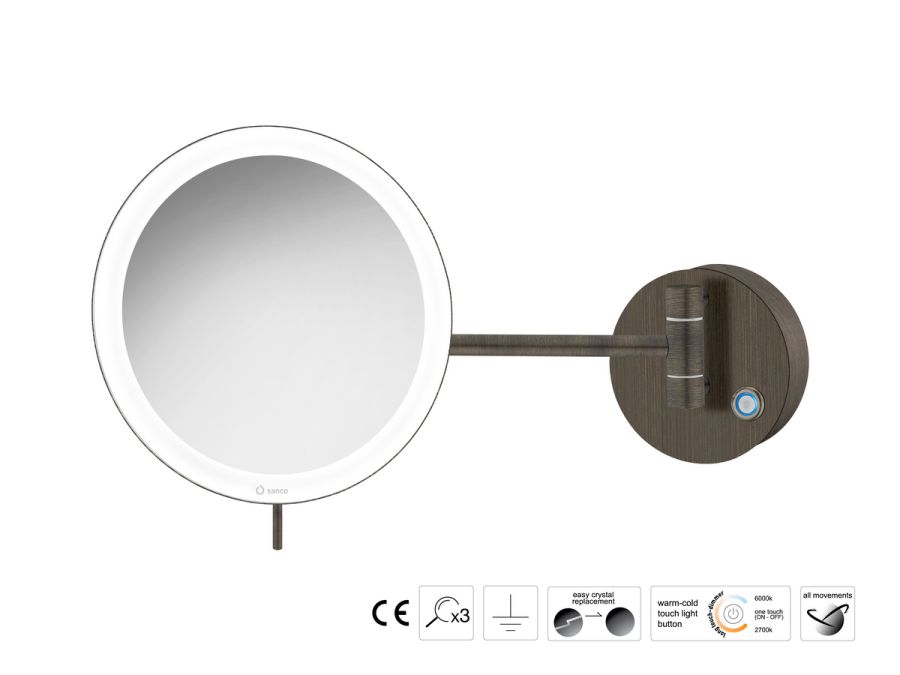 Sanco LED Cosmetic mirrors Μεγεθυντικός καθρέπτης x3 με LED Σκούρο μπρονζέ ματ MRLED-705-DM25