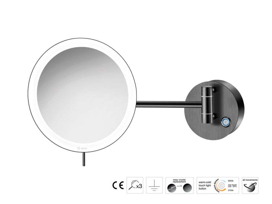 Sanco LED Cosmetic mirrors Μεγεθυντικός καθρέπτης x3 με LED PVD gun metal βουρτσιστό MRLED-705-PVD-05BR