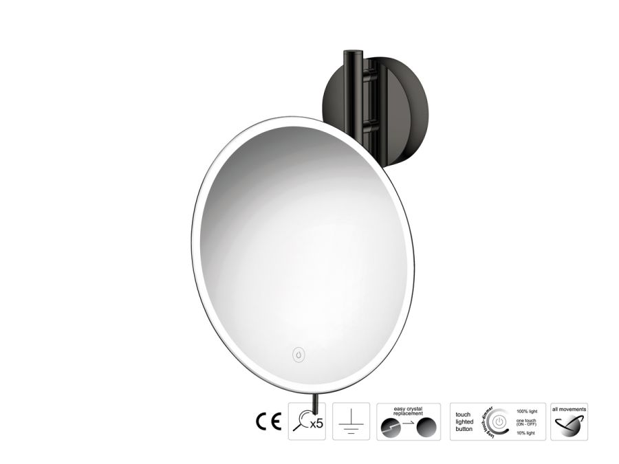 Sanco LED Cosmetic mirrors Μεγεθυντικός καθρέπτης x5 με LED PVD gun metal γυαλιστερό MRLED-764-PVD-05PL