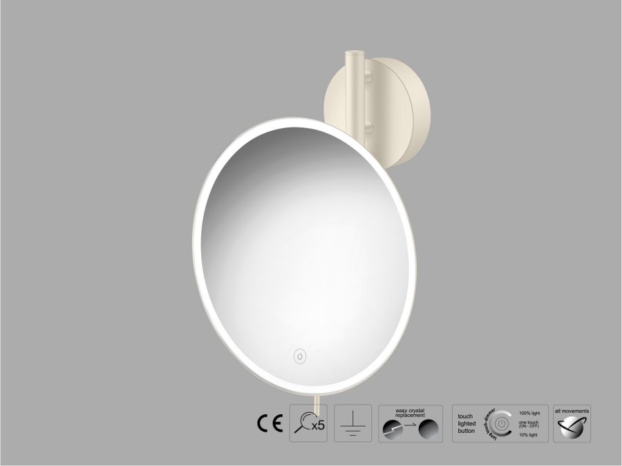 Sanco LED Cosmetic mirrors Μεγεθυντικός καθρέπτης x5 με LED Μπεζ ματ MRLED-764-Μ102