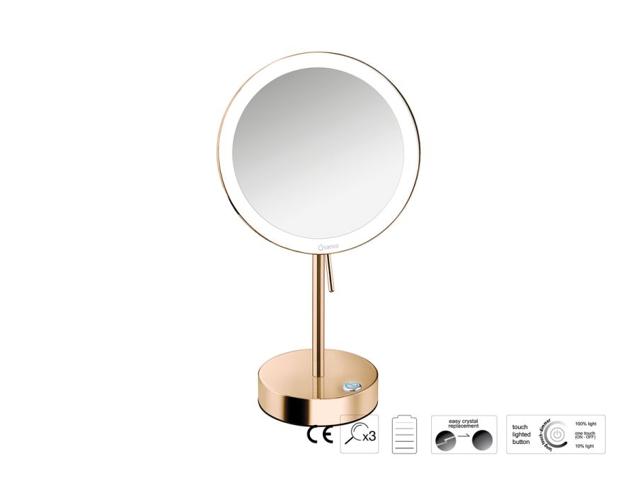 Sanco LED Cosmetic mirrors LED Επικαθήμενος Καθρέπτης μεγεθυντικός x3 PVD θερμό μπρονζέ γυαλιστερό MRLED-903-PVD-01PL