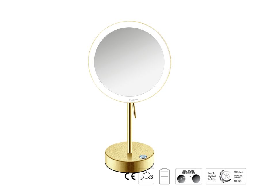 Sanco LED Cosmetic mirrors LED Επικαθήμενος Καθρέπτης μεγεθυντικός x3 PVD χρυσό ορείχαλκο βουρτσιστό MRLED-903-PVD-02BR