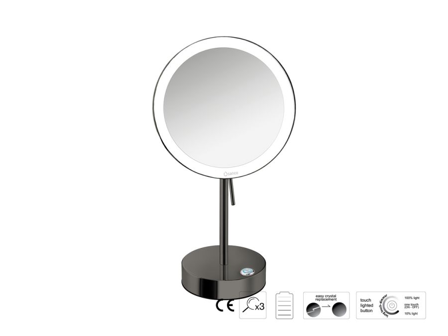 Sanco LED Cosmetic mirrors LED Επικαθήμενος Καθρέπτης μεγεθυντικός x3 PVD gun metal γυαλιστερό MRLED-903-PVD-05PL