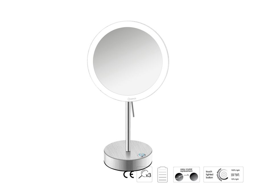 Sanco LED Cosmetic mirrors LED Επικαθήμενος Καθρέπτης μεγεθυντικός x3 PVD νίκελ ατσάλι MRLED-903-PVD-11BR